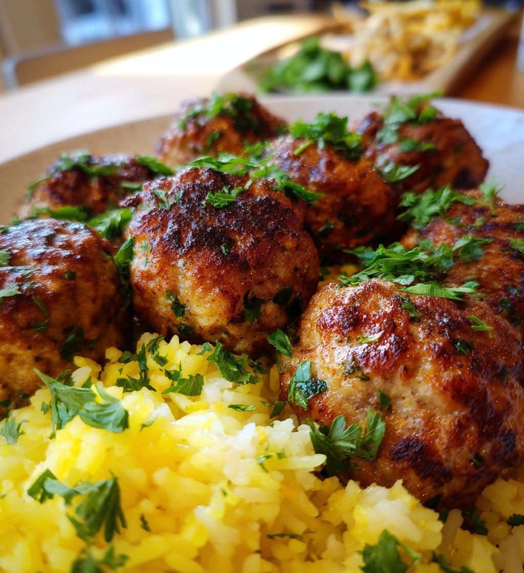 Greek Turkey Meatballs with Lemon Herb Rice