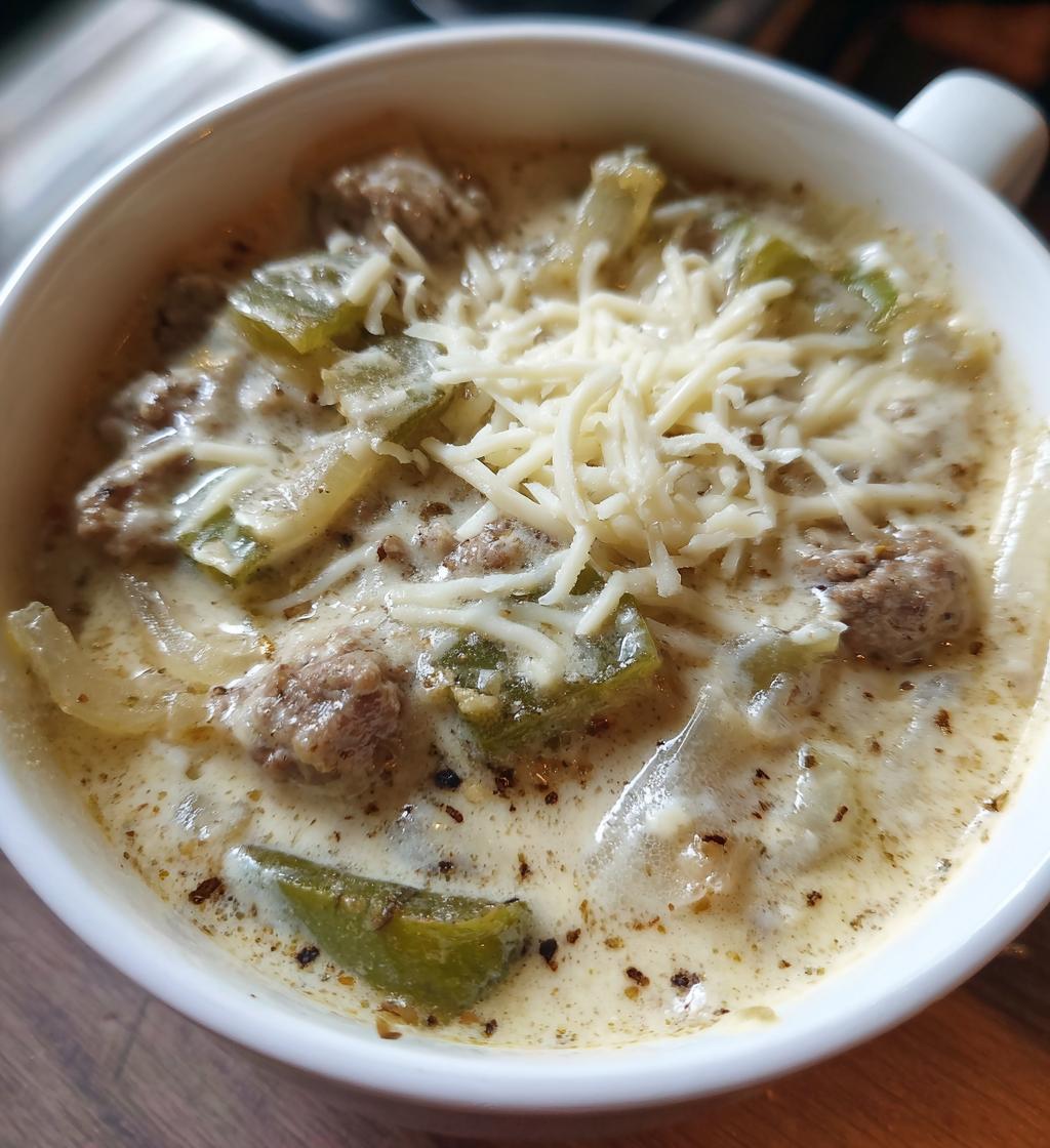 Indulgent Creamy Philly Cheesesteak Soup