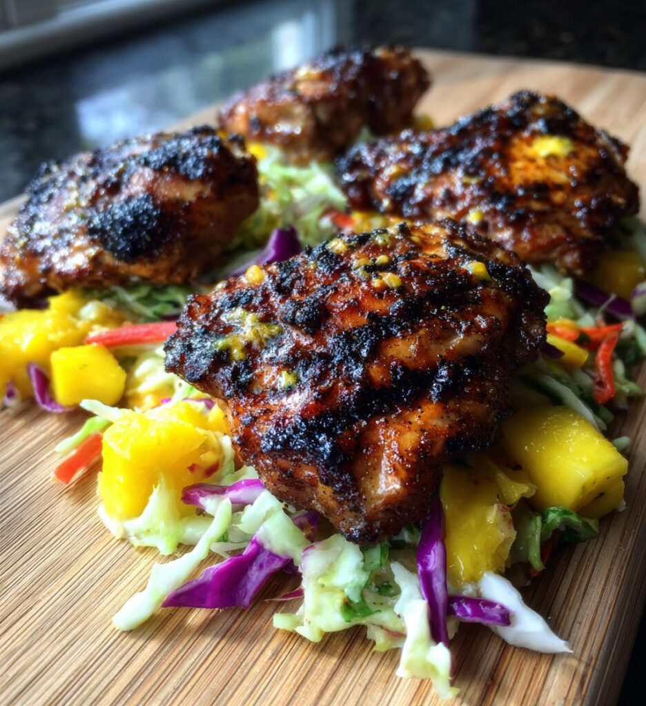 Jerk Chicken and Mango Slaw Bowls with Honey Lime Cream
