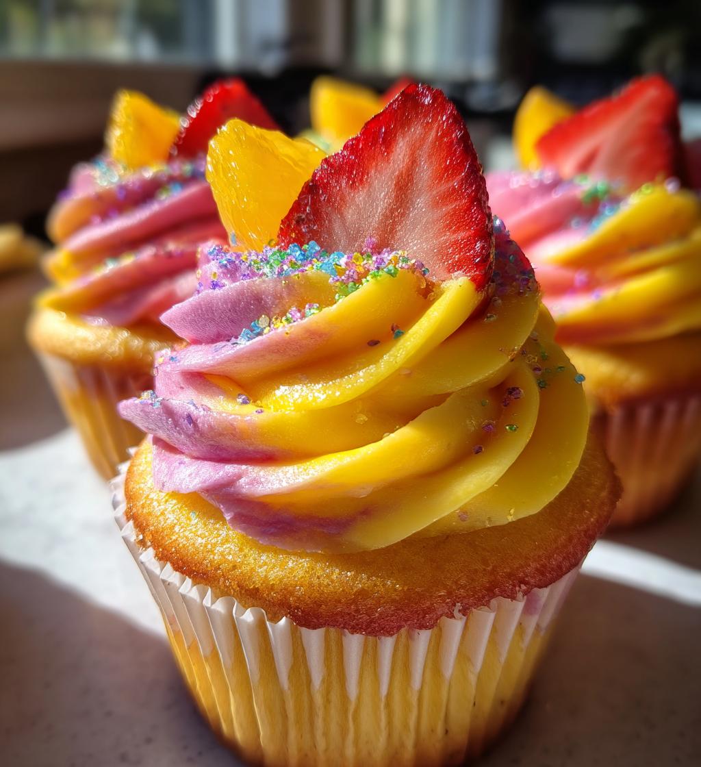 Mango Strawberry Sunset Cupcakes