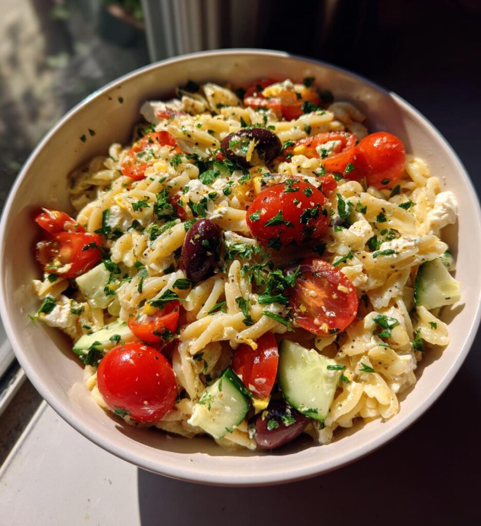 Mediterranean Cottage Cheese Pasta Salad