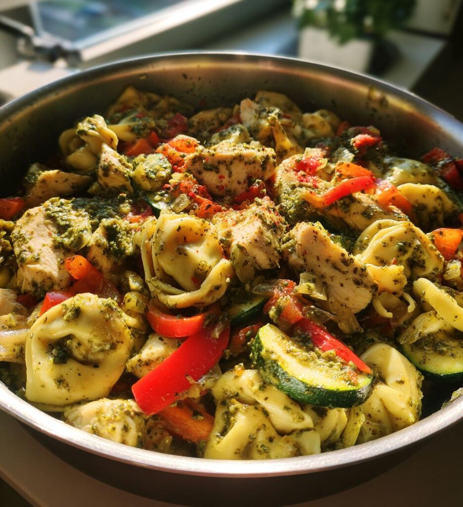 One Pan Pesto Chicken Tortellini and Veggies