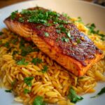 One Skillet Salmon with Lemon Orzo