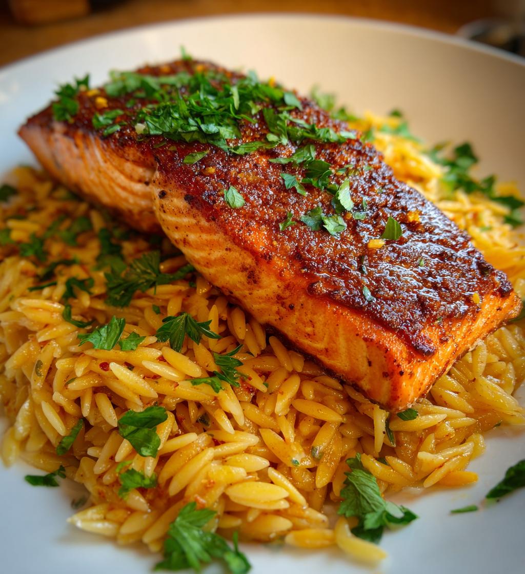 One Skillet Salmon with Lemon Orzo