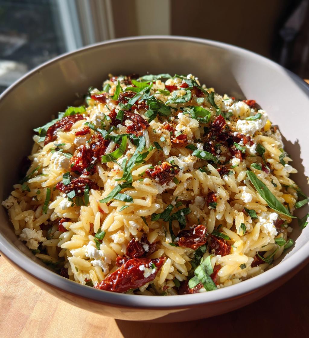 Orzo Pasta Salad with Feta and Sun Dried Tomatoes