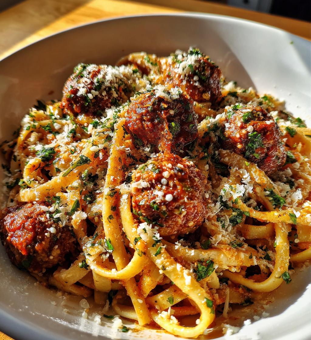 Parmesan Linguine Garlic Butter Meatballs