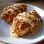 Pretzel Chicken with Creamy Mustard Cheddar Sauce
