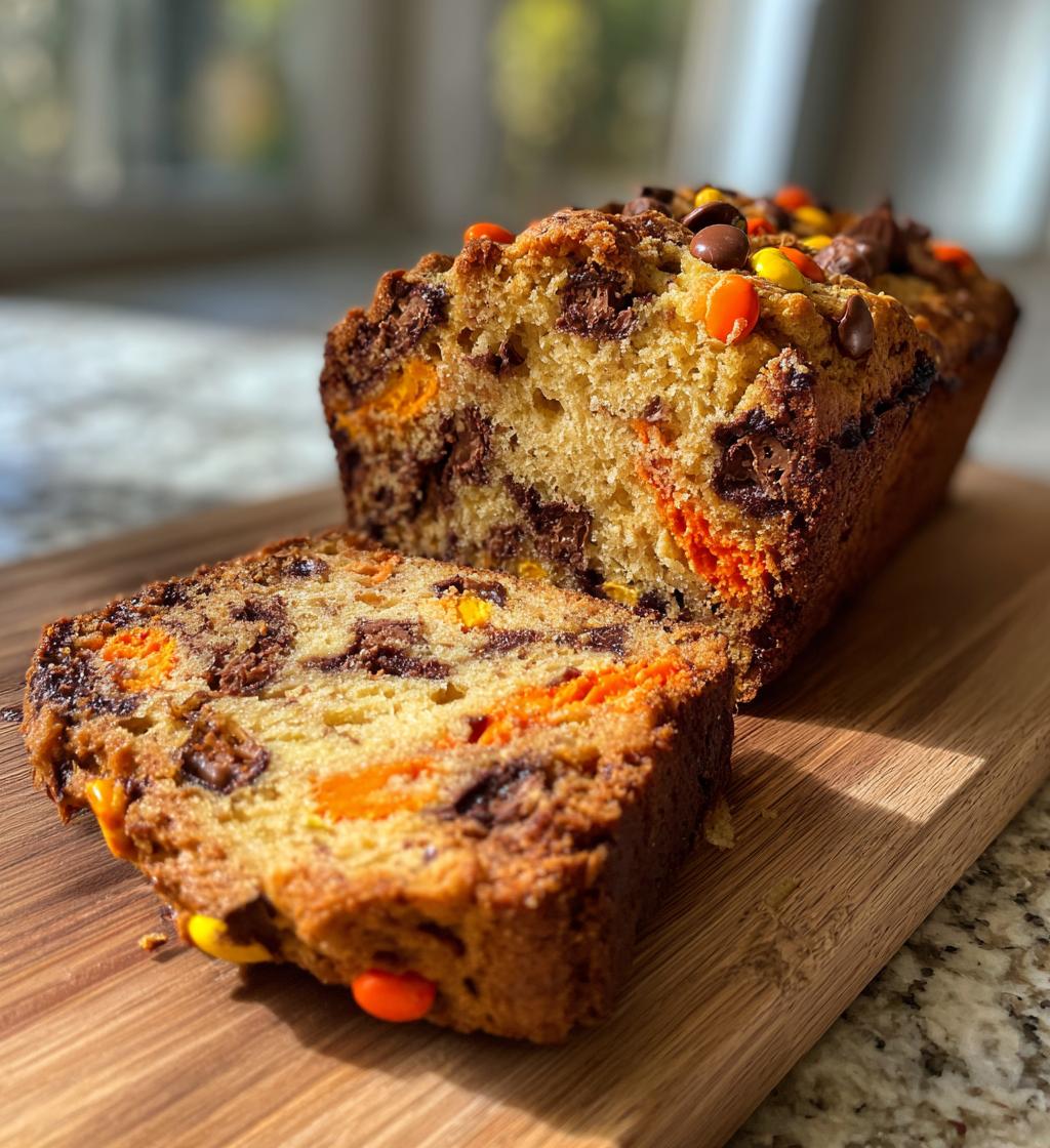 Reeses Pieces Peanut Butter Banana Quick Bread