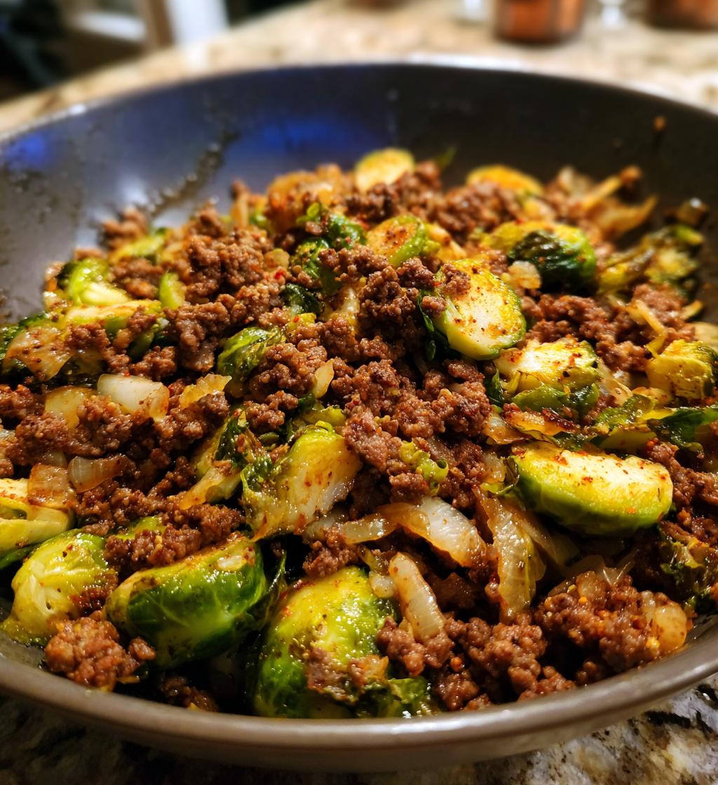 Savory Ground Beef with Brussels Sprouts