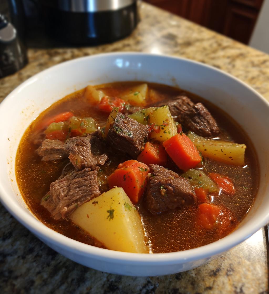Slow Cooker Savory Potato and Beef Soup