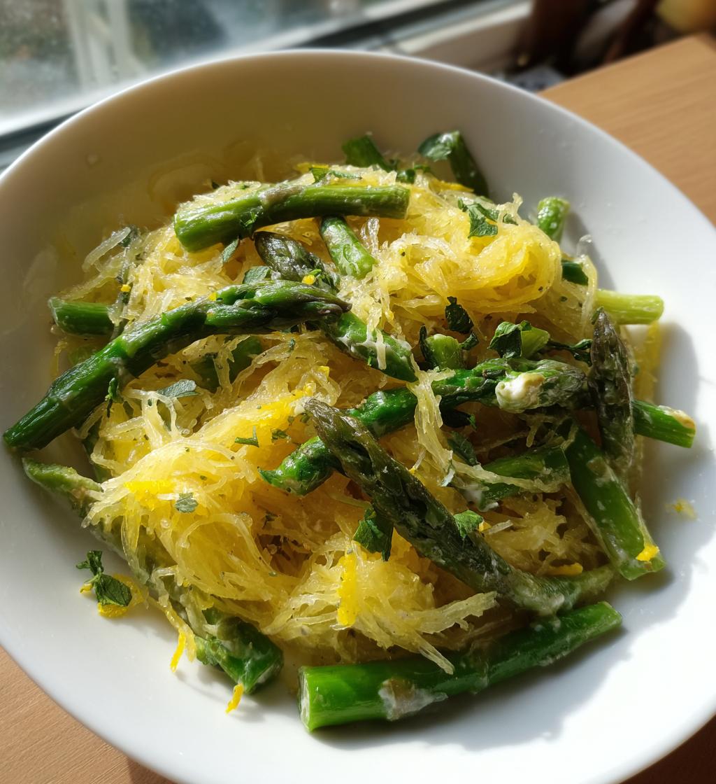 Spaghetti Squash with Asparagus Ricotta Lemon Thyme