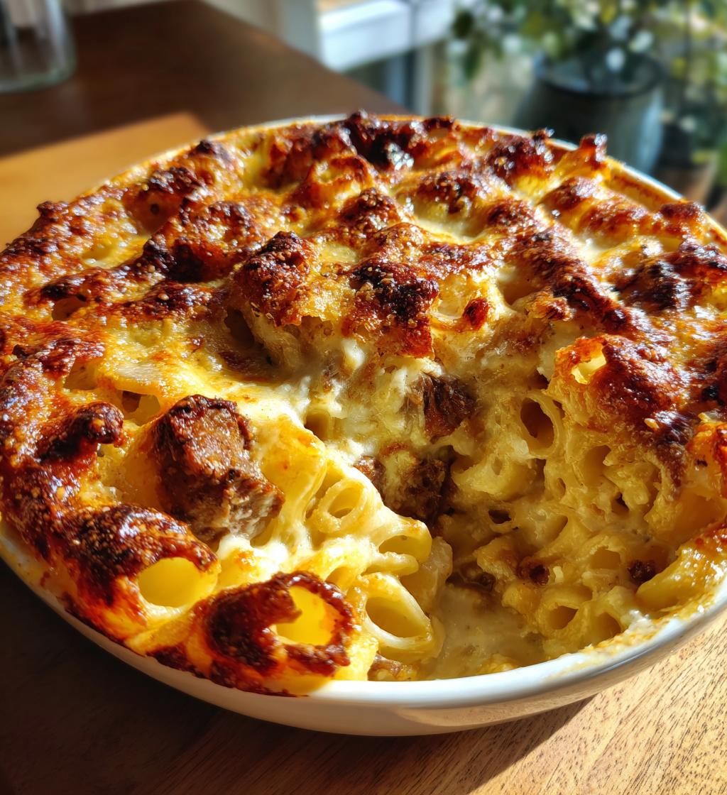 Steak and Truffle Gouda Pasta Bake