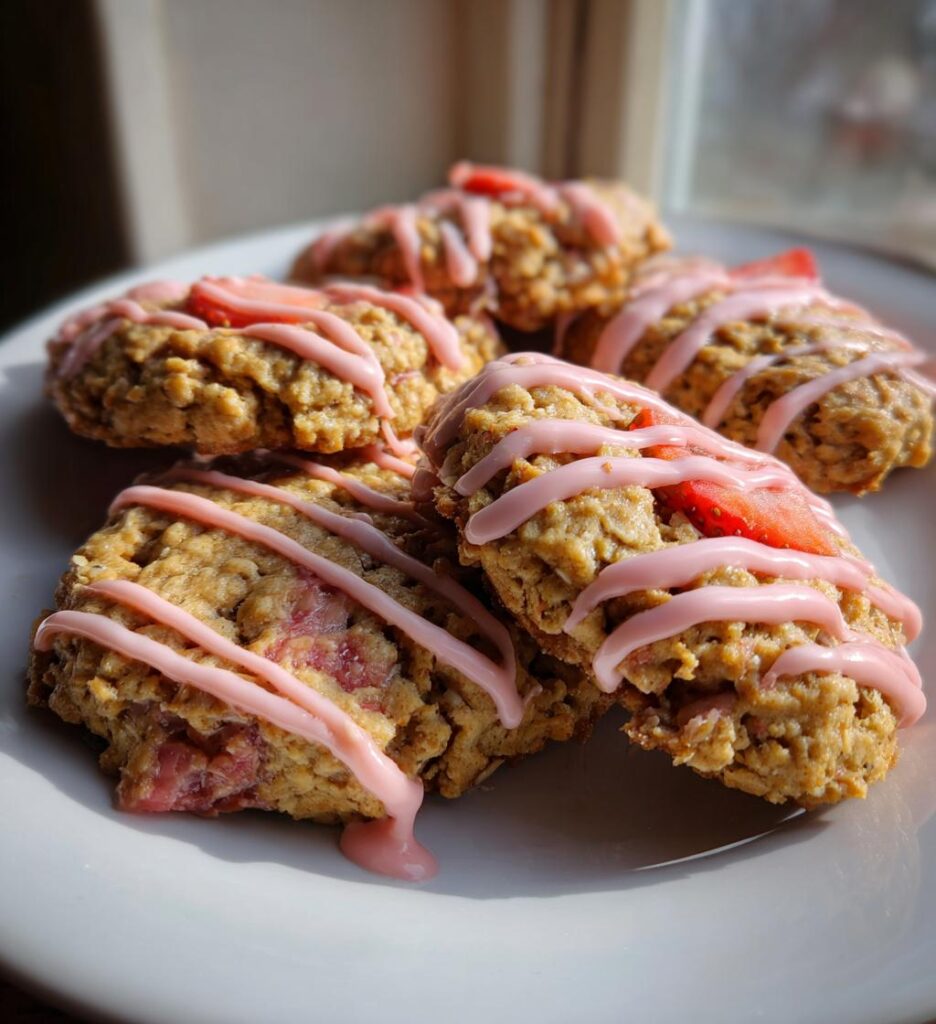 Strawberry Iced Oatmeal Cookies