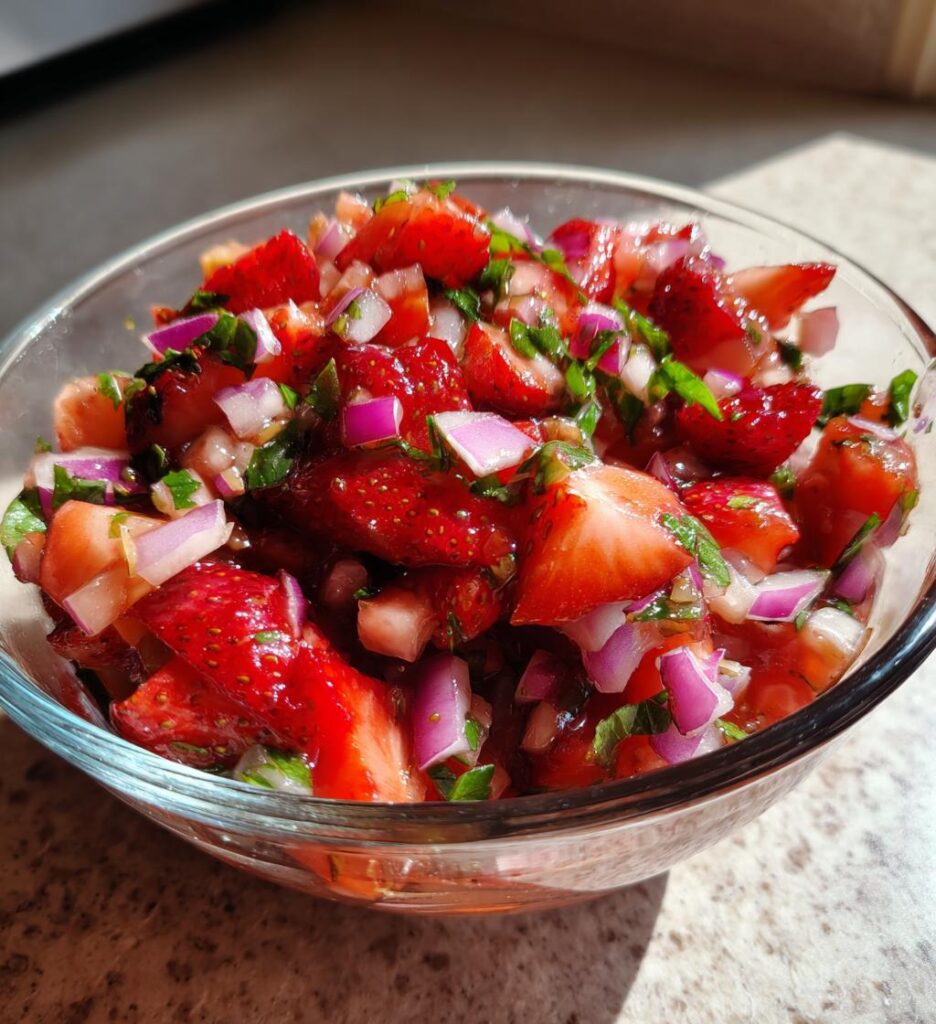 Strawberry Salsa with Brown Sugar Balsamic and Herbs