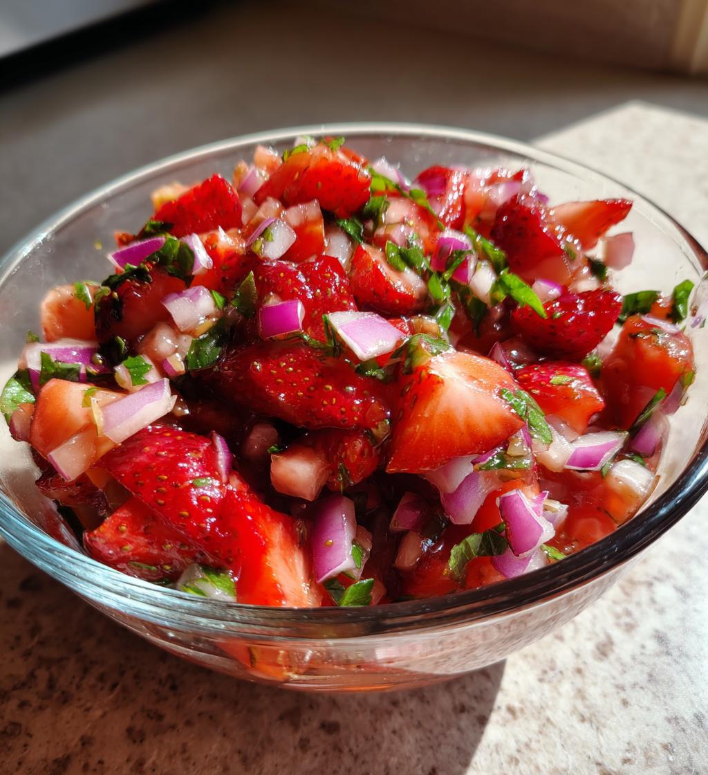 Strawberry Salsa with Brown Sugar Balsamic and Herbs