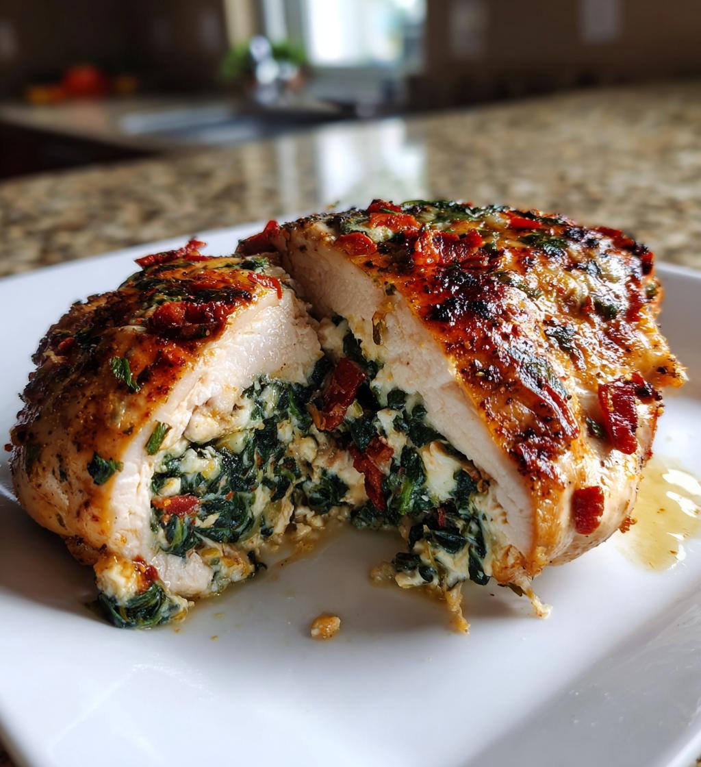 Sundried Tomato Spinach Cheese Stuffed Chicken