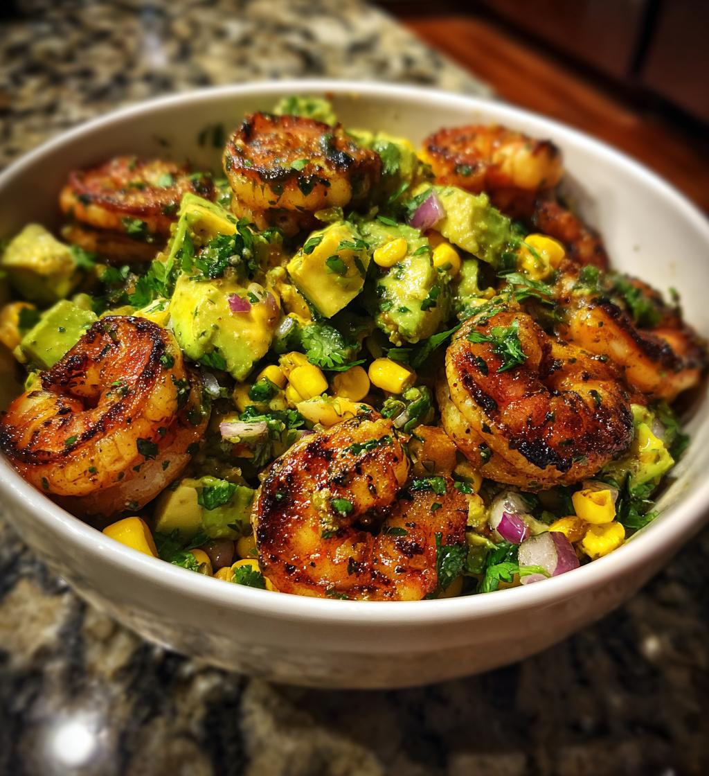Avocado Corn Salad with Grilled Shrimp