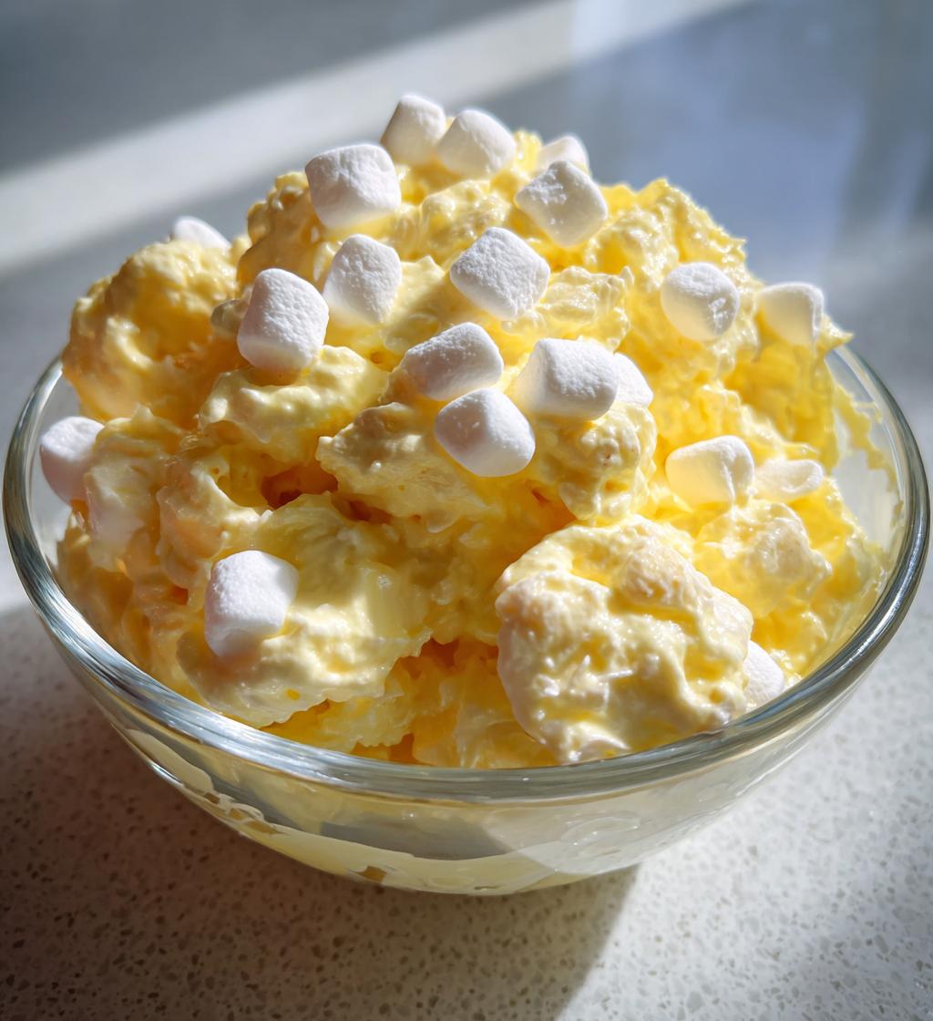 Easy Lemon Fluff Salad with Marshmallows and Pineapple