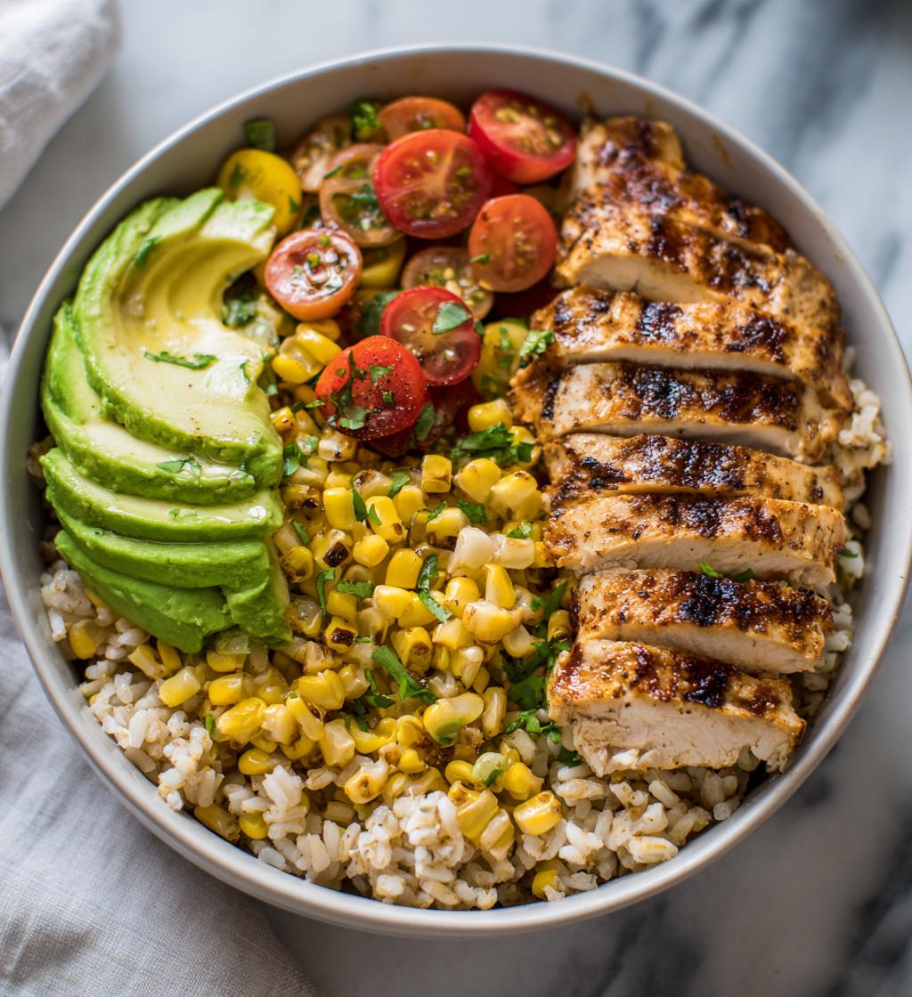 Easy Summer Meal Prep Grilled Chicken Bowls with Avocado and Corn