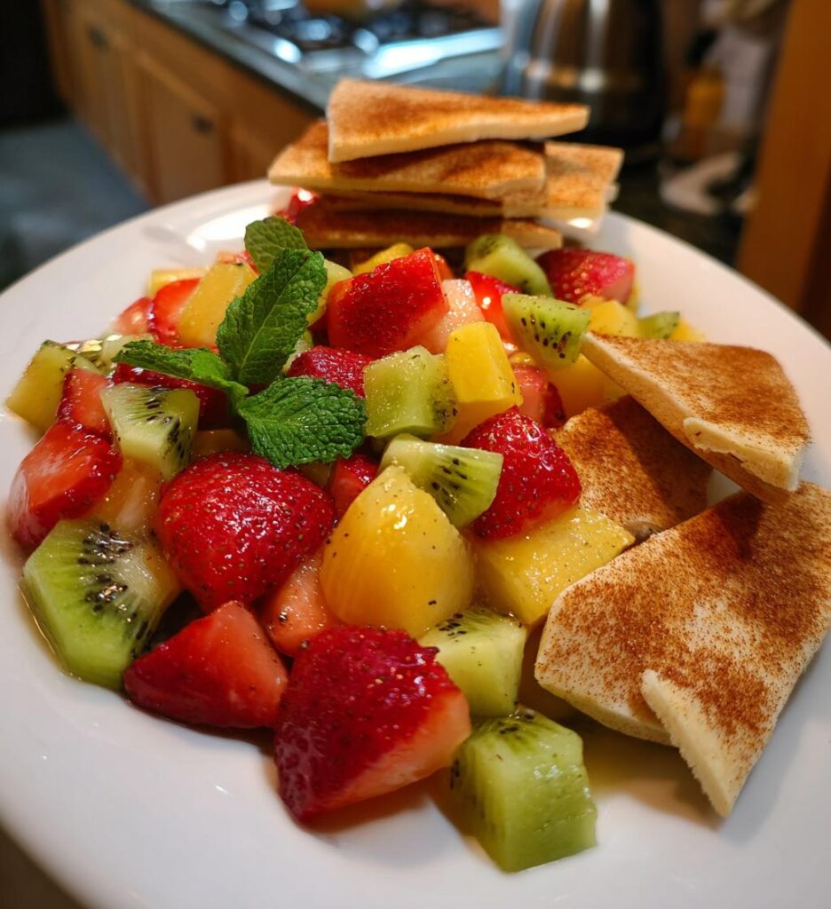 Fruit Salsa with Cinnamon Sugar Pita Chips