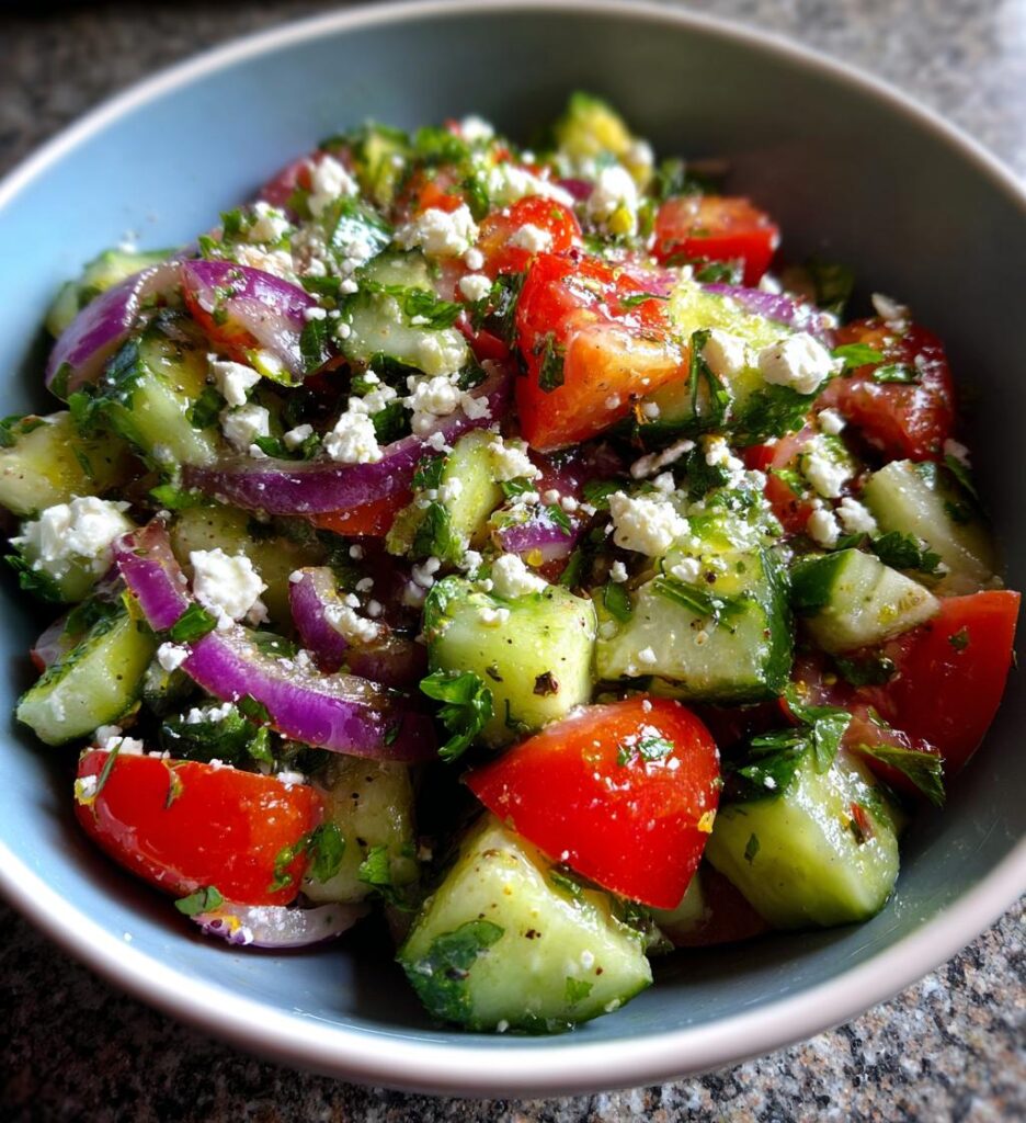 Mediterranean Salad with Cucumber Tomato and Onion