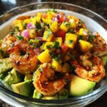 Shrimp and Avocado Bowls with Mango Salsa and Lime Chili Sauce