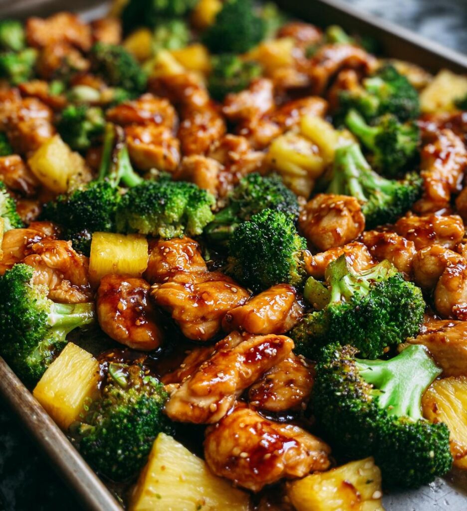 Teriyaki Sheet Pan Pineapple Chicken and Broccoli